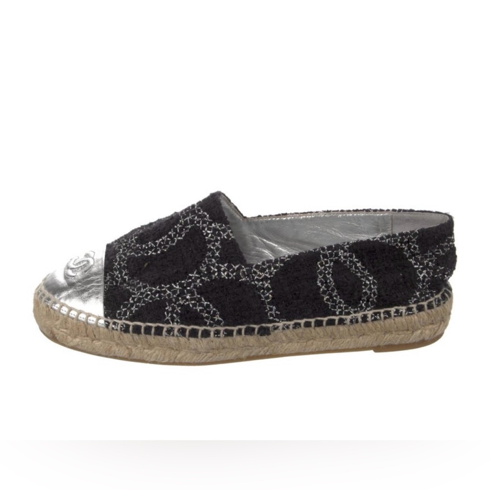 Chanel black tweed silver mettalic cc logo espadrilles - Picture 13 of 15